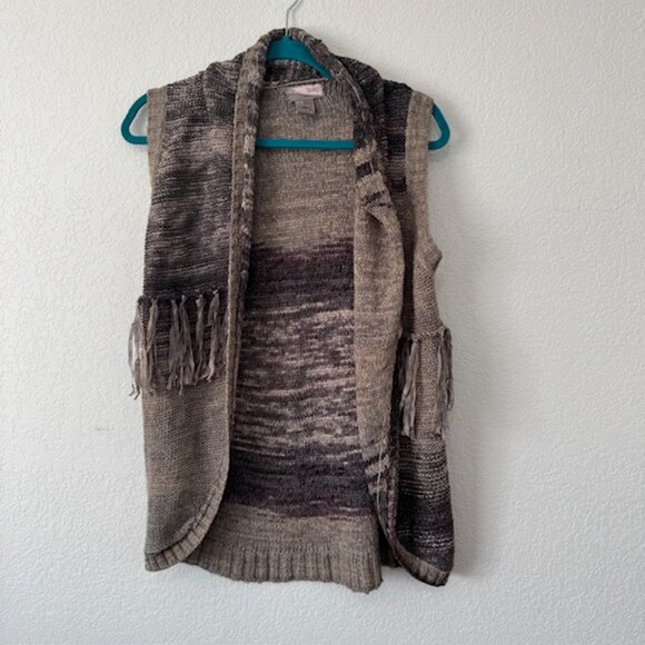 Forever 21 Sweaters - Y2K Sweater Vest Womens Medium Brown Space Dye Fringe Open Front Cardigan